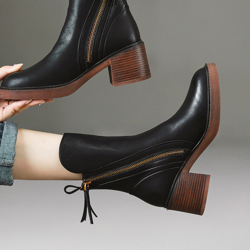 Zarila™ | Bottines en cuir à Talon Blocs