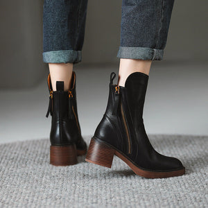 Zarila™ | Bottines en cuir à Talon Blocs
