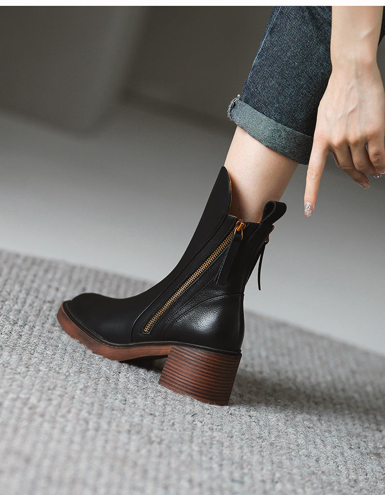 Zarila™ | Bottines en cuir à Talon Blocs