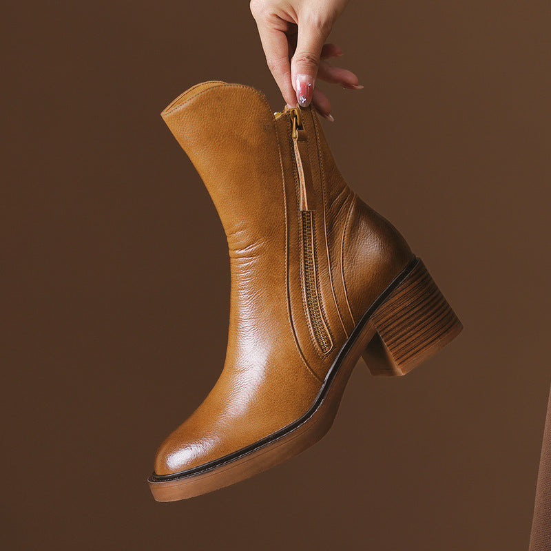 Zarila™ | Bottines en cuir à Talon Blocs
