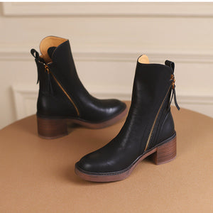 Zarila™ | Bottines en cuir à Talon Blocs