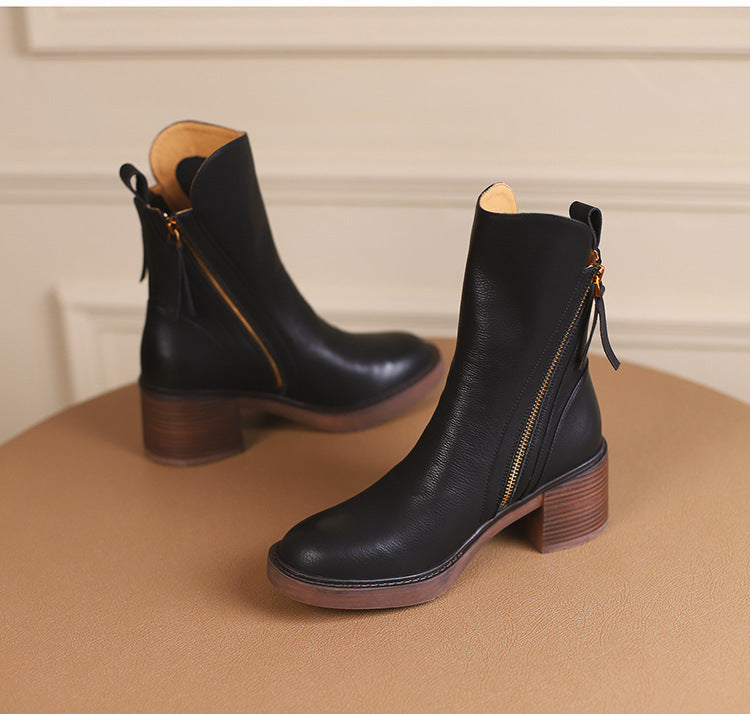 Zarila™ | Bottines en cuir à Talon Blocs