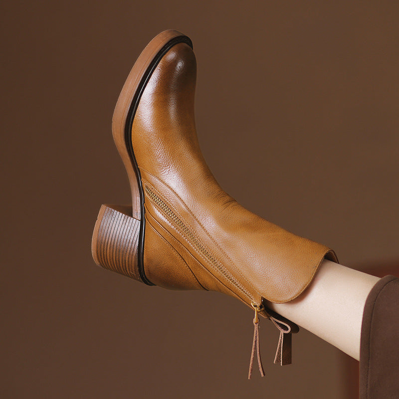 Zarila™ | Bottines en cuir à Talon Blocs